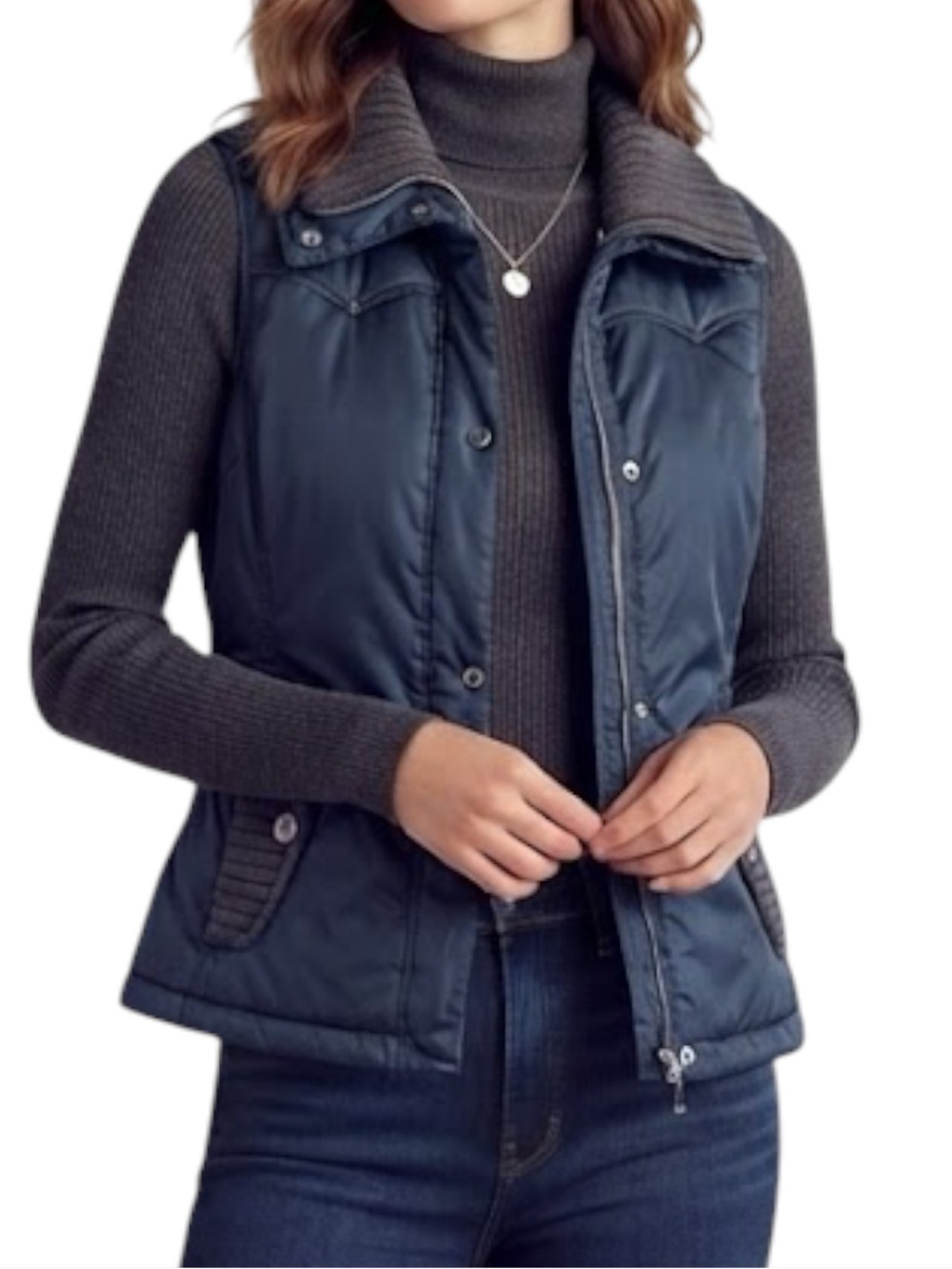 ESPRIT Quilted Puffer Vest Funnel Neck Zip Front Black Large Streetwear Gorpcore
